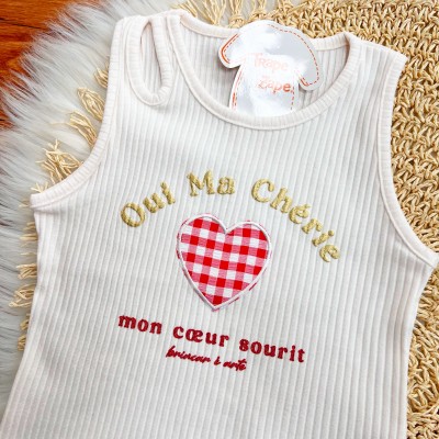  Conj. Regata Oui My Chérie e Short Saia Xadrez - Vermelho e Off White
